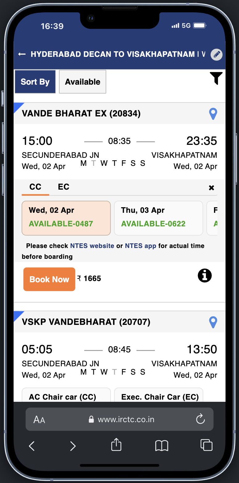 IRCTC Bahn Screenshot